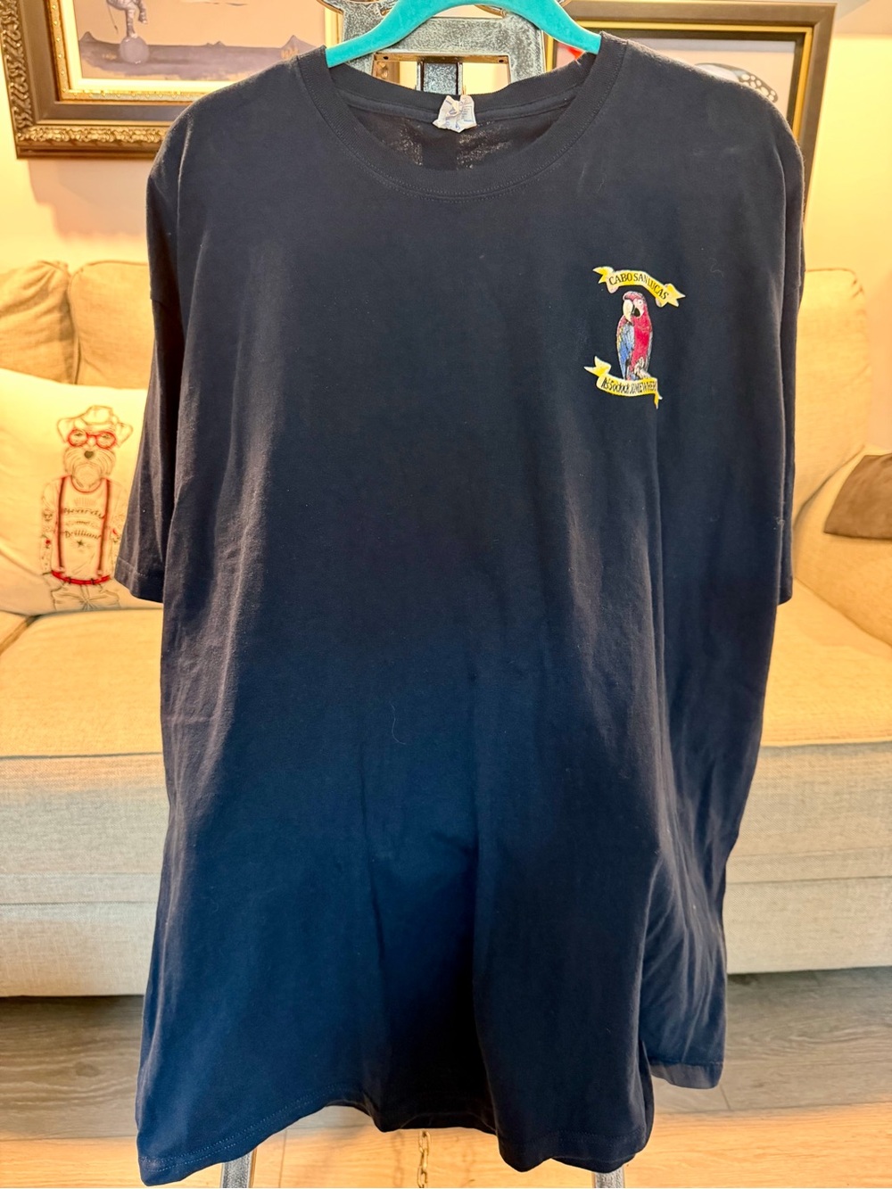 Navy Graphic Tee with Small Parrot “it’s 5 o’clock somewhere”